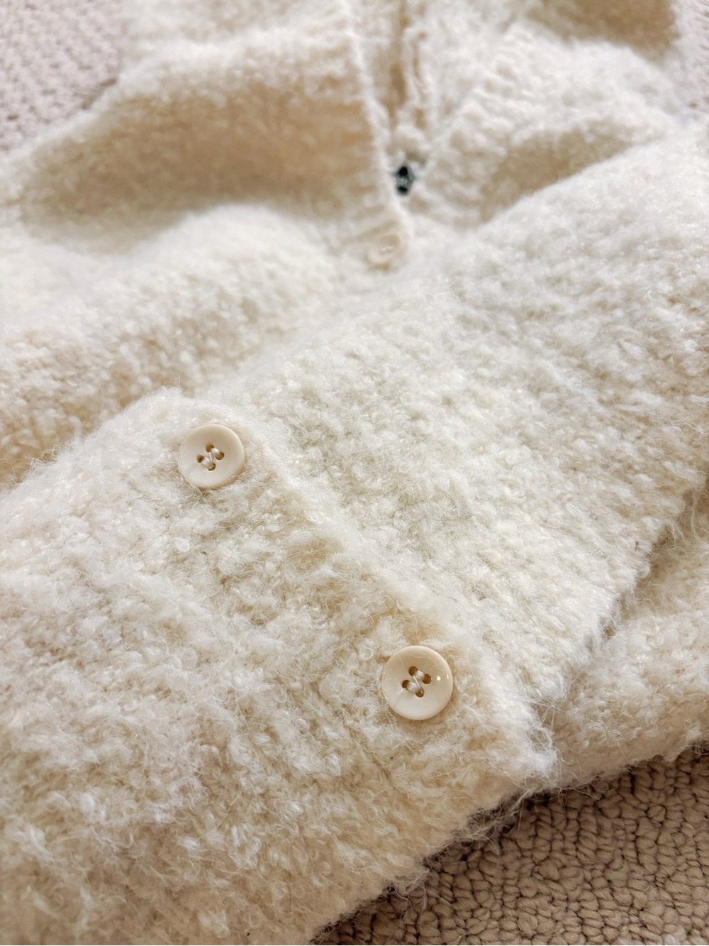 Karl Lagerfeld Cream Bouclé Button Cardigan XL